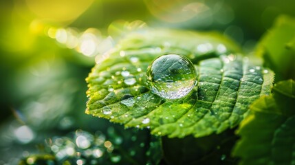 Dewdrop on a Green Leaf.