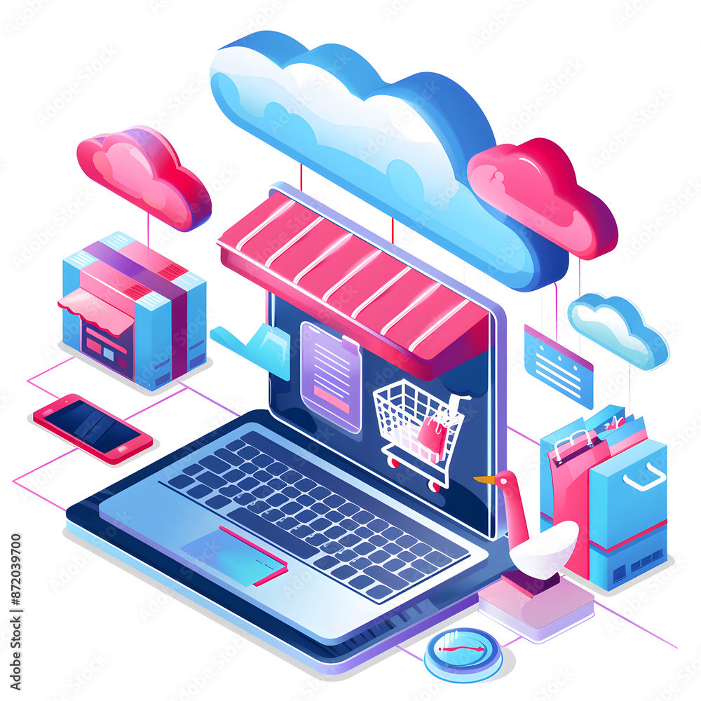 Poster cloud computing for e-commerce, the use of cloud computing in e-commerce with an image showing onlin