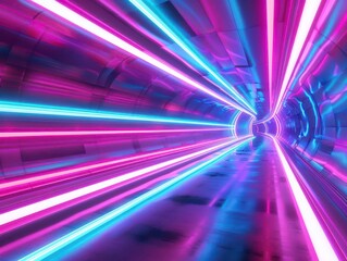 Obraz premium futuristic light tunnel with neon streaks in pink blue and green highspeed motion blur creates sense of rapid data transfer and technological advancement