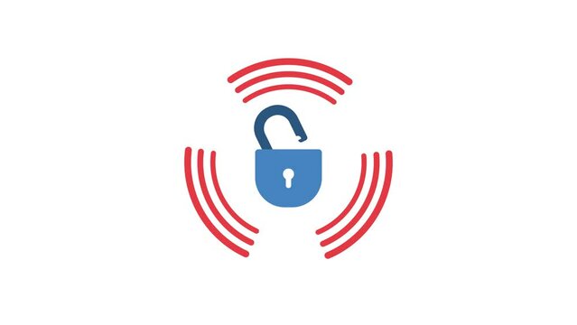 animated padlock surrounded by a rotating circle, when the padlock is open it will give a signal. animation video on alpha channel background.