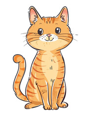Children's cartoon drawing of a cute cat isolated on a white background.