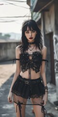Obraz premium jeune femme punk brune qui pose pour une photographie de mode