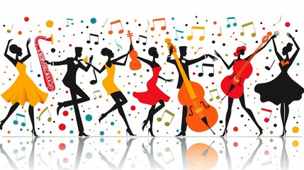Illustrate a scene of a diverse group of friends gathering at a 1920s jazz club, enjoying live music and dancing