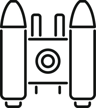 recommend clip art: Simple black line art icon of an inflatable motor raft with oars