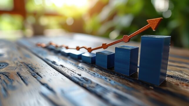 Arrow rising to the right along the height of the bar graph, business, finance, stocks, 3D line, coin, bank - Powered by Adobe