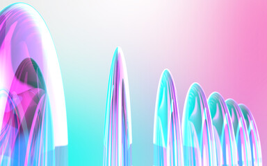 虹色に耀くレンズ群の3Dイラストレーション