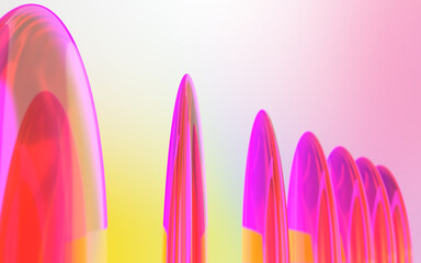 虹色に耀くレンズ群の3Dイラストレーション