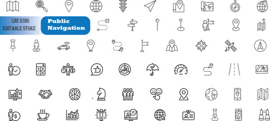 Public Navigation Line Editable Icons set.