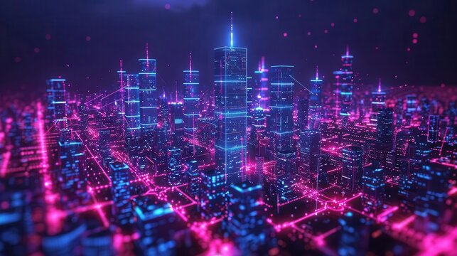 Ultra-fast 5G network hub with sleek towers emitting high-speed internet signals