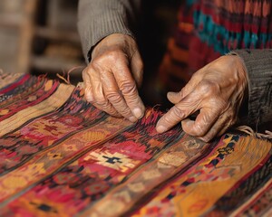 Artisan using traditional techniques to weave a detailed textile, Craft Technique, Mastery and cultural heritage in weaving