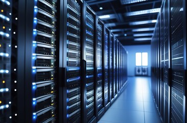 Futuristic technology, room with servers