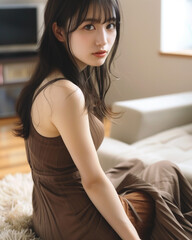 リビングに座る綺麗な女性