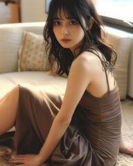 リビングに座る綺麗な女性