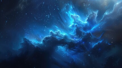 Fototapeta premium Space-themed background featuring a deep blue nebula cloud, evoking a sense of wonder and discovery