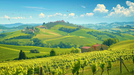 Sunset Over Rolling Countryside Hills
