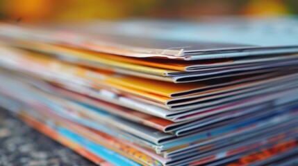 Stack of colorful magazines.