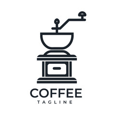 The classic coffee grinder logo is black with a simple line design, suitable for coffee shops, or coffee related products.