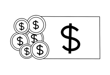 Bill and coin money dollars icon isolated on transparent background. vector illustration