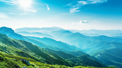 Obraz premium Mountain landscape with a clear sky, perfect for sale banners with text space.