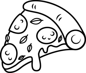 Pizza slice. Cartoon pizza illustration. Pizza with Melted cheese Cartoon Icon. Design element for emblem, poster, icon, menu. Vector illustration