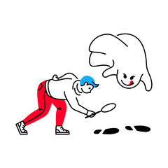 Detective and ghost following a trail 