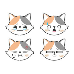 Vector set of kawaii cute cat stickers Isolated on white background