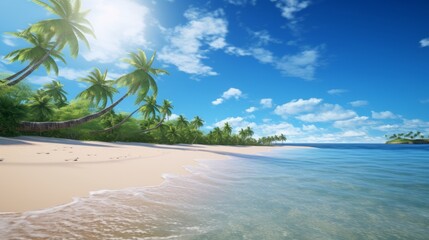 Beautiful tropical ocean with blue sky and palm trees in summer