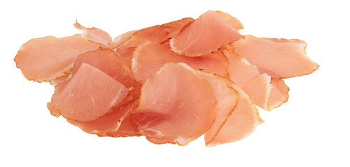 Sliced ​​pork, smoked cut out isolated transparent background