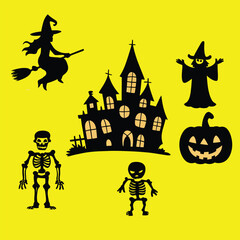Halloween silhouette vector set. Horror