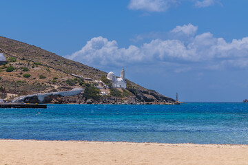 Naklejka premium View of the beautiful whitewashed church of Saint Irene in Ios Greece