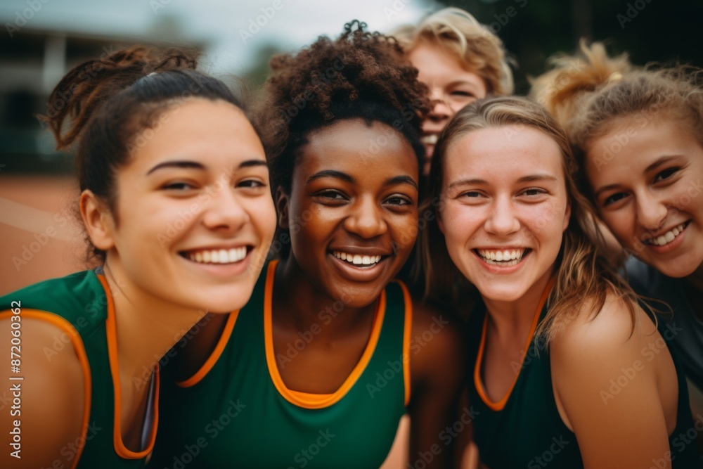 Wall mural Group portrait of a smiling female basketball team