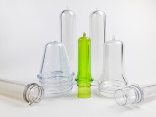 PET preform isolated on a white background, is plastic that is the result of injection before the...