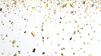 Golden Confetti Falling on White Background: Celebration and Festive Joy