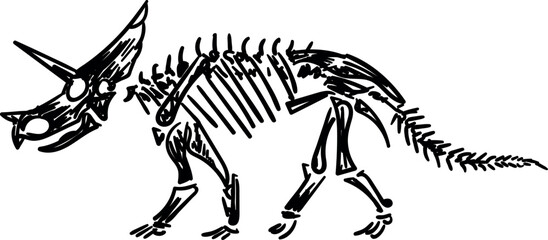 Triceratops skeletons. Dino bones. Remains of ancient animals vector illustration set