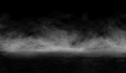 Asphalt concrete grunge floor with smoke or fog in dark room with spotlight. grungy broken asphalt...