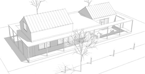 traditional residential architecture 3d illustration