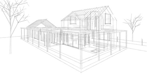 traditional residential architecture 3d illustration