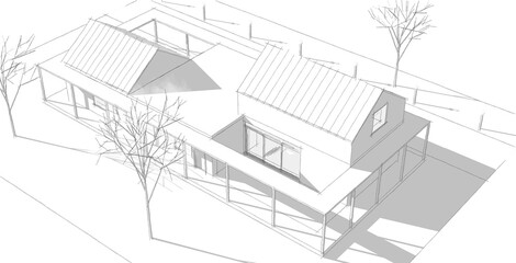 traditional residential architecture 3d illustration