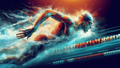 Swimmer Competing in Swimming Race