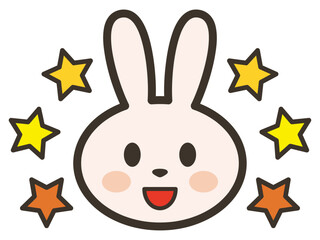 笑顔のうさぎさんと星のイラスト