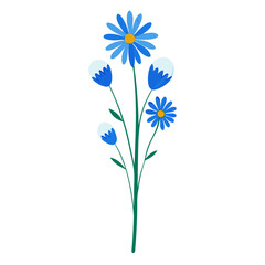 Blue watercolor wildflower bouquet binding with ribbon vector illustration 
