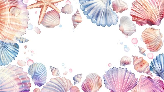 Silhouette frame with shells in color gradient fill Raster clip art