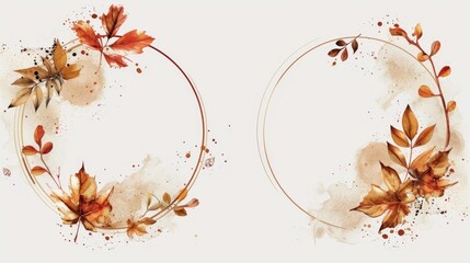 Autumn themed circular frames with space for lettering in a trendy set of 2