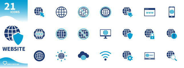 Website icon. Set of web icons, internet network, network security, lost connection, computer. Solid vector icons.