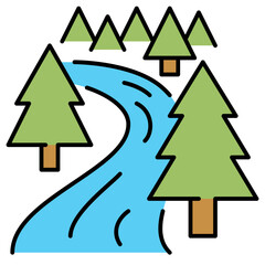 Fototapeta premium forest and river line filled icon