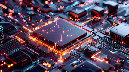 Fototapeta premium Futuristic CPU processor machine learning concept 3D illustration intricate design glowing elements advanced technology sleek and modern