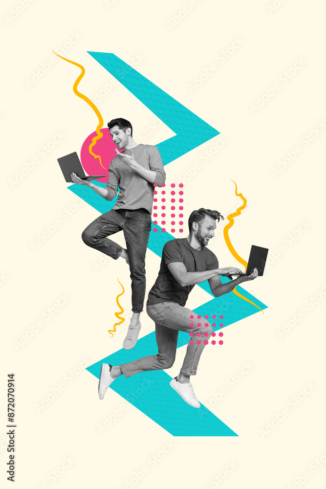 Aufkleber trend artwork sketch image photo collage of business worker remote workspace coworking team two youn