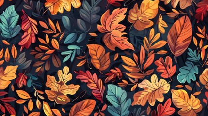 Hand drawn seamless autumn pattern with colorful foliage