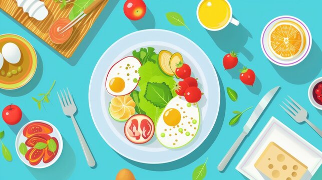 Healthy food plan for Sunday in flat design raster image