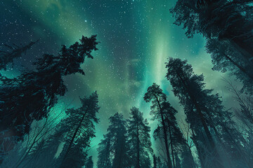 Obraz premium Generative ai on theme of beautiful northern lights, bright aurora borealis winter in atmosphere